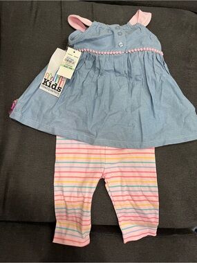 Kids Headquarters Blue Chambray Top with Pink Stripe Leggings